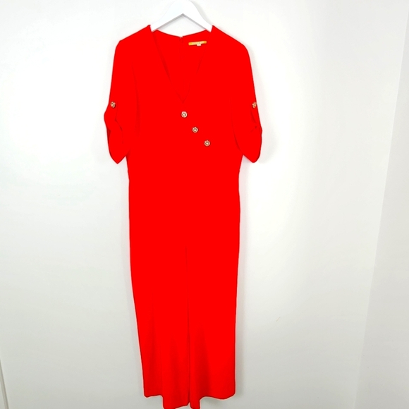 Gianni Bini Red V-Neck Pockets Tab Short Sleeve Jumpsuit Size 12 - Picture 1 of 8
